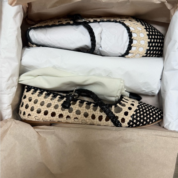 STAUD Beige and Black Woven Nell Mary Jane Sandals New In Box - Picture 7 of 9